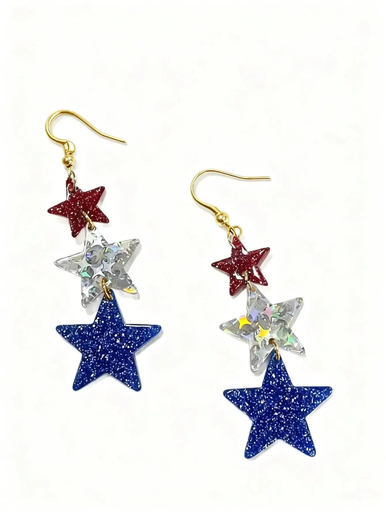 1 Pair Exaggerated 4th Of July Striped Acrylic Heart & Star USA Dangle Earrings, Small Stud Earrings