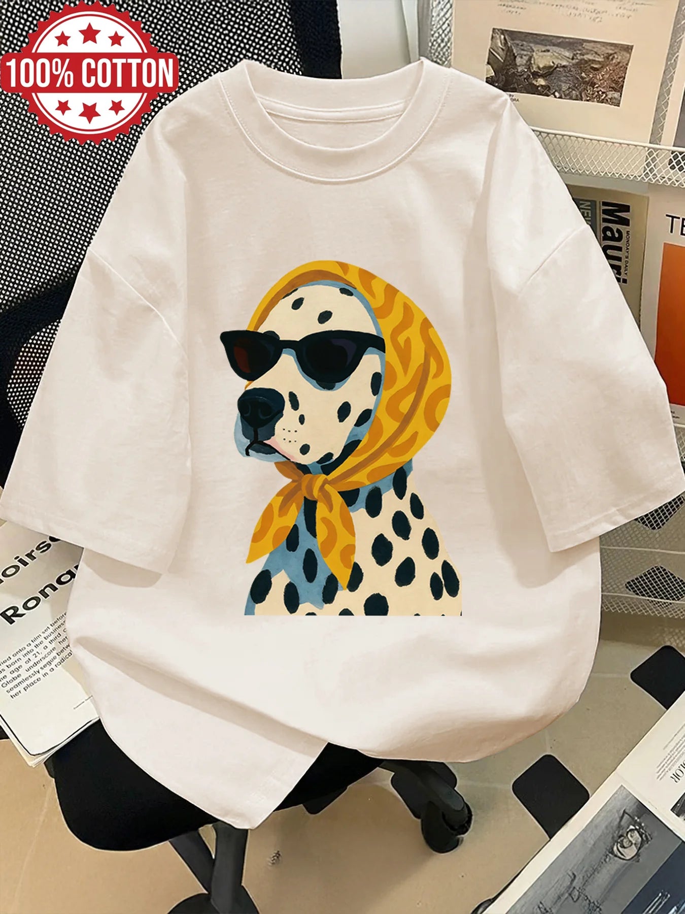 2026 Summer Retro Women's Dalmatian Print T-Shirt Unisex Cotton and Breathable Short Sleeve Oversized Loose Casual