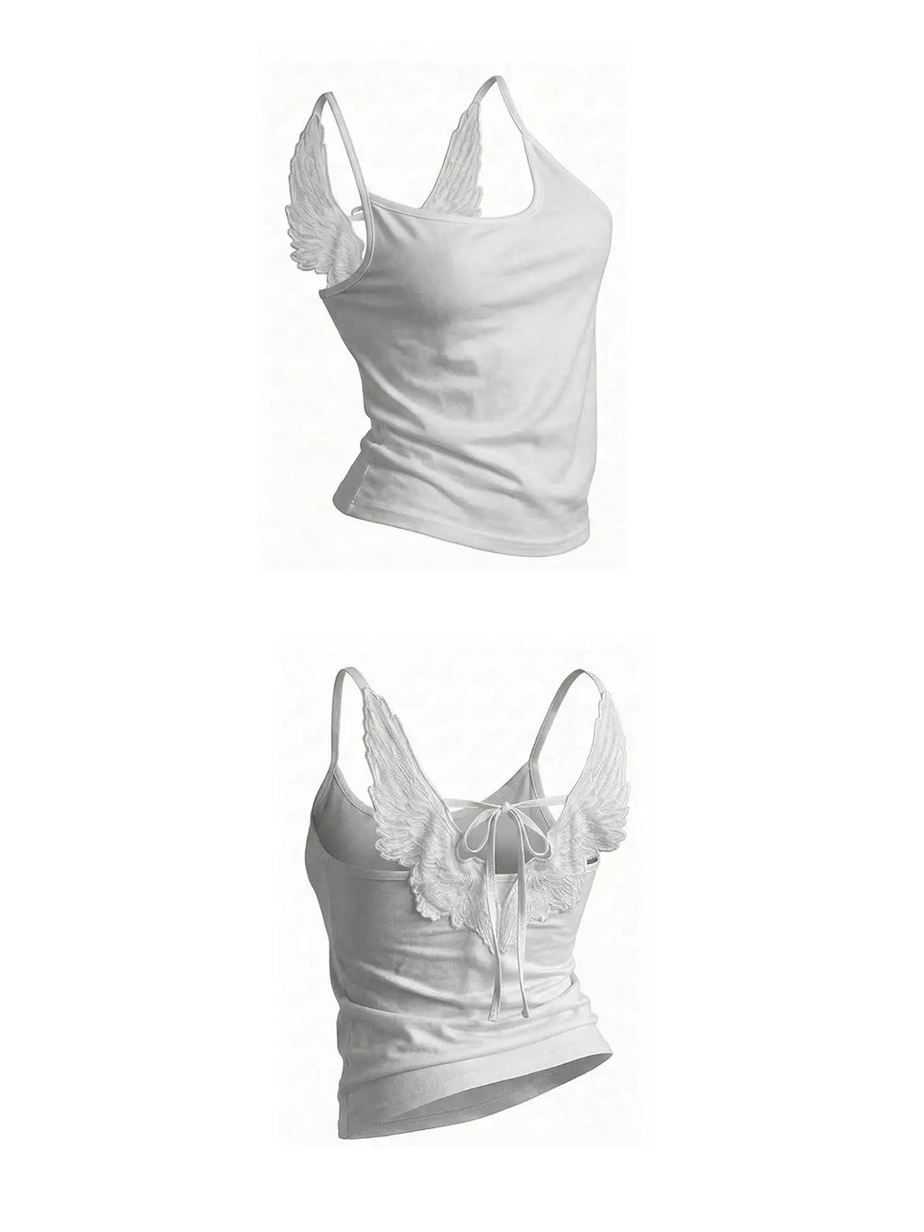 Angel Wings Vest 3D Embossed Wings Embroidery Spaghetti Strap Vest Y2K Women Gothic Fashion Summer Sexy Slim Backless Short Top