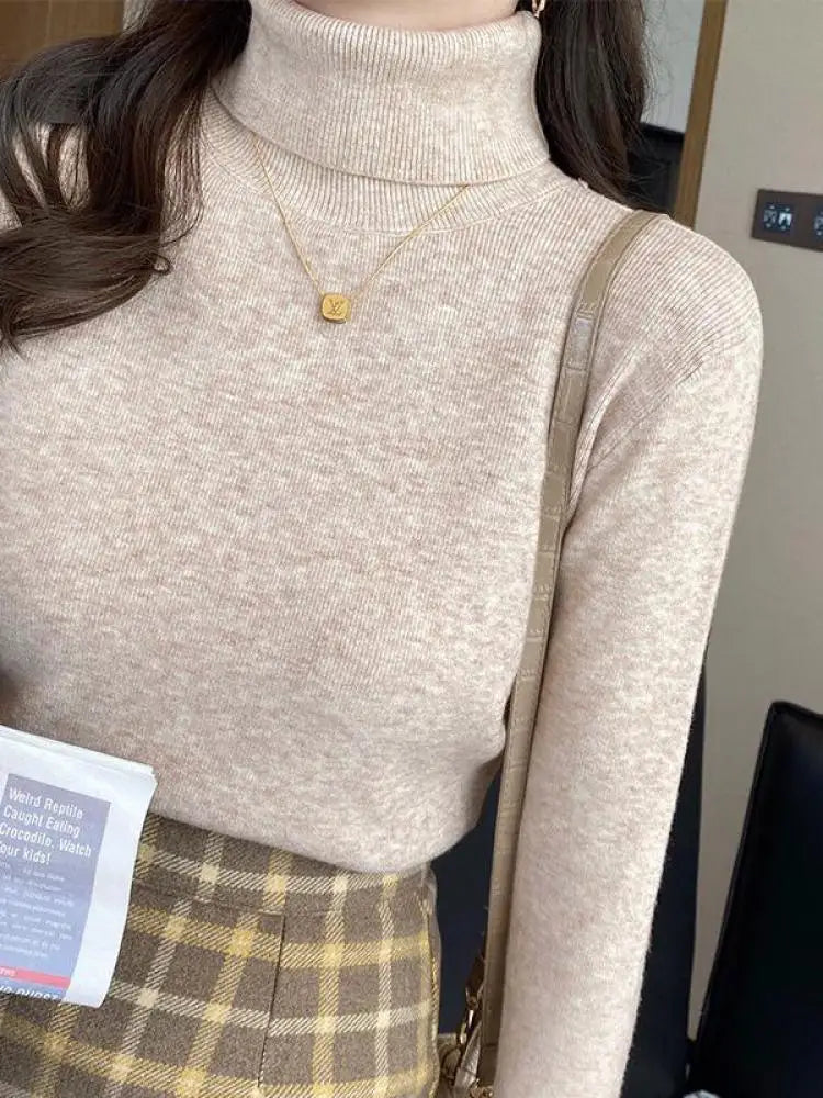 2026 Autumn Winter Basic Slim Soft Solid Color Turtleneck Sweater Pullover Women Casual Long Sleeve Chic Bottom Knitted Jumper