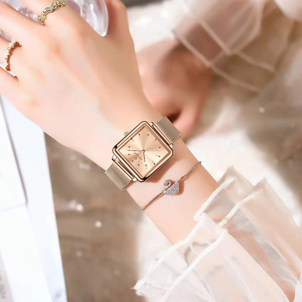POEDAGAR Square Fashion Ladies Watch Waterproof Stainless Steel Mesh Watch For Woman Quartz Elegant Casual Women's Watches Reloj