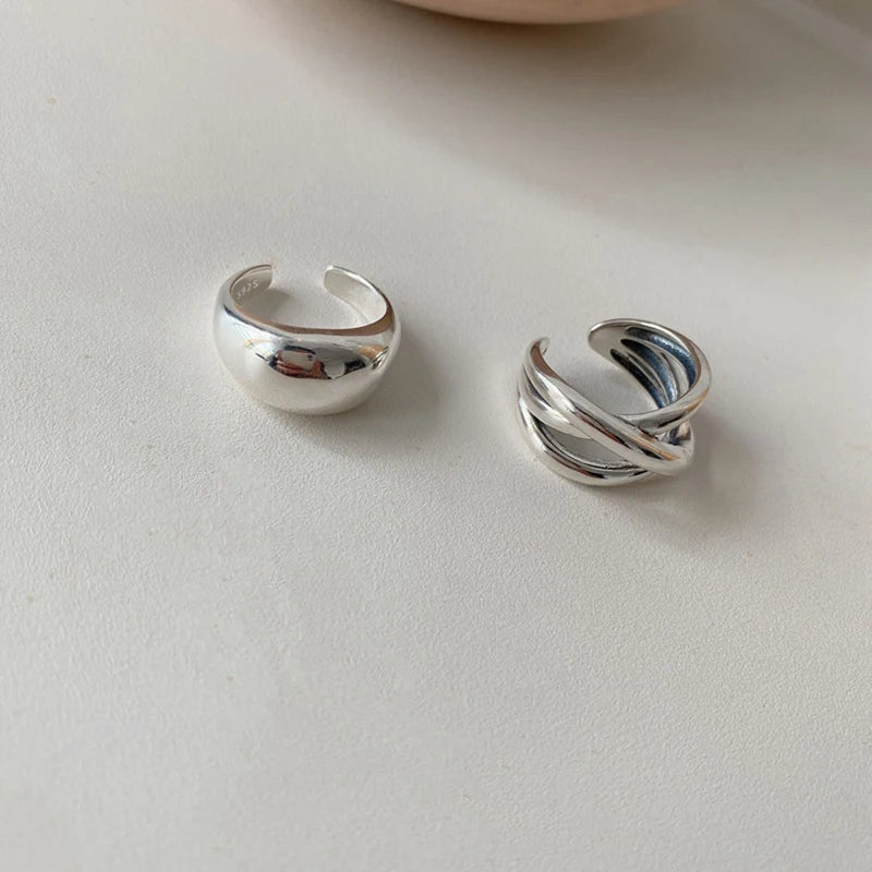 925 Sterling Silver Irregular Water Droplets Cross Ring Female Simple Retro Style Handmade Jewelry
