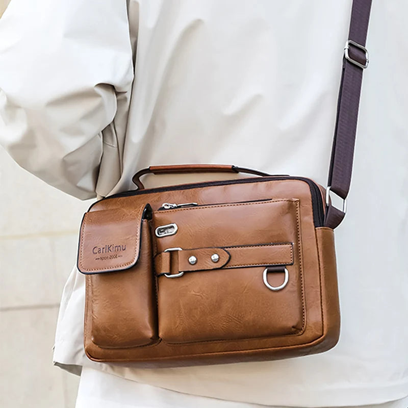 Men's Retro Messenger Bag with Waterproof Design, Large Capacity Laptop Briefcase for Office Work, Travel and School