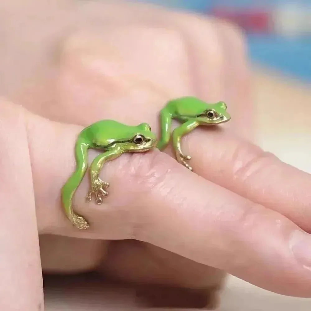 Mini Green Tree Frog Ring Frog Open Rings for Women Men Metal Cute Animal Adjustable Finger Ring Jewelry Birthday Party Gift