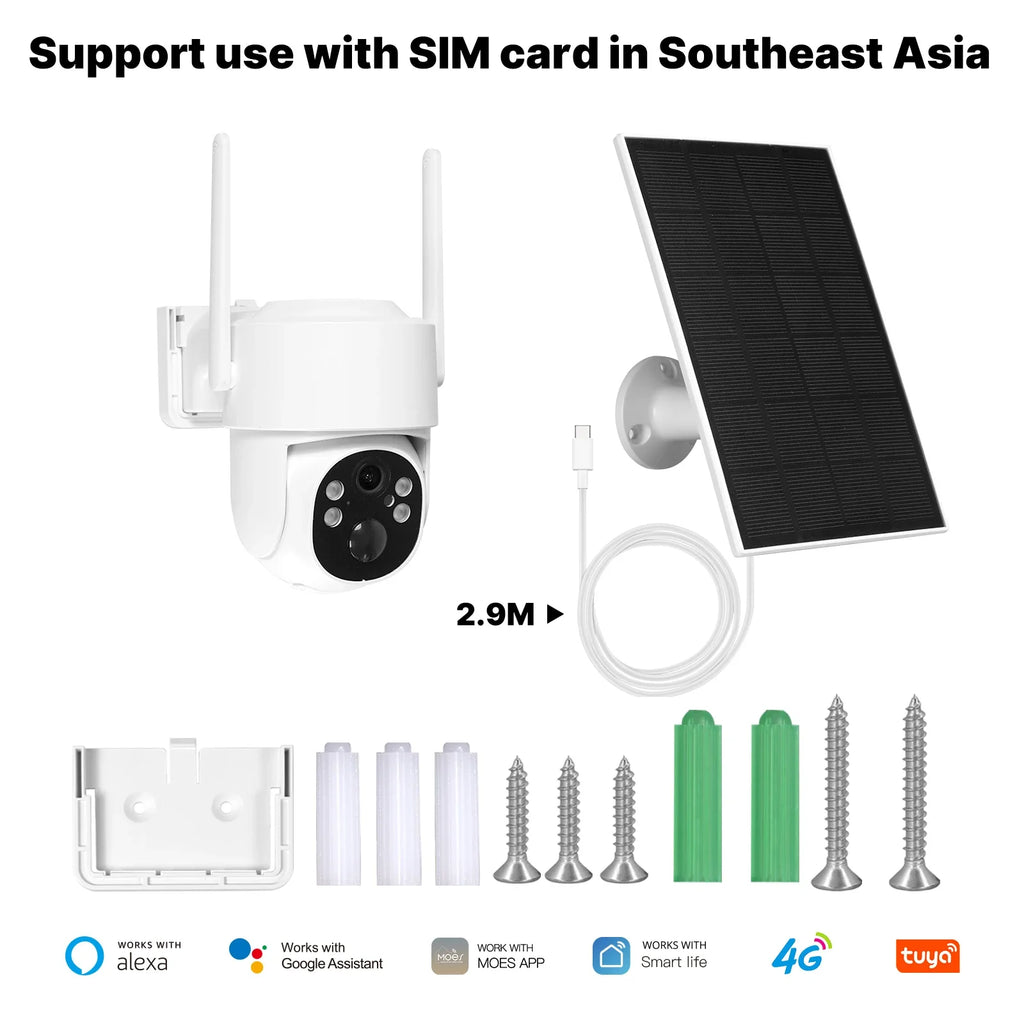 MOES Tuya 4G/WIFI 4MP Surveillance Smart Security Camera Solar Charging IP65 Waterproof Human Tracking Full Color Night Vision