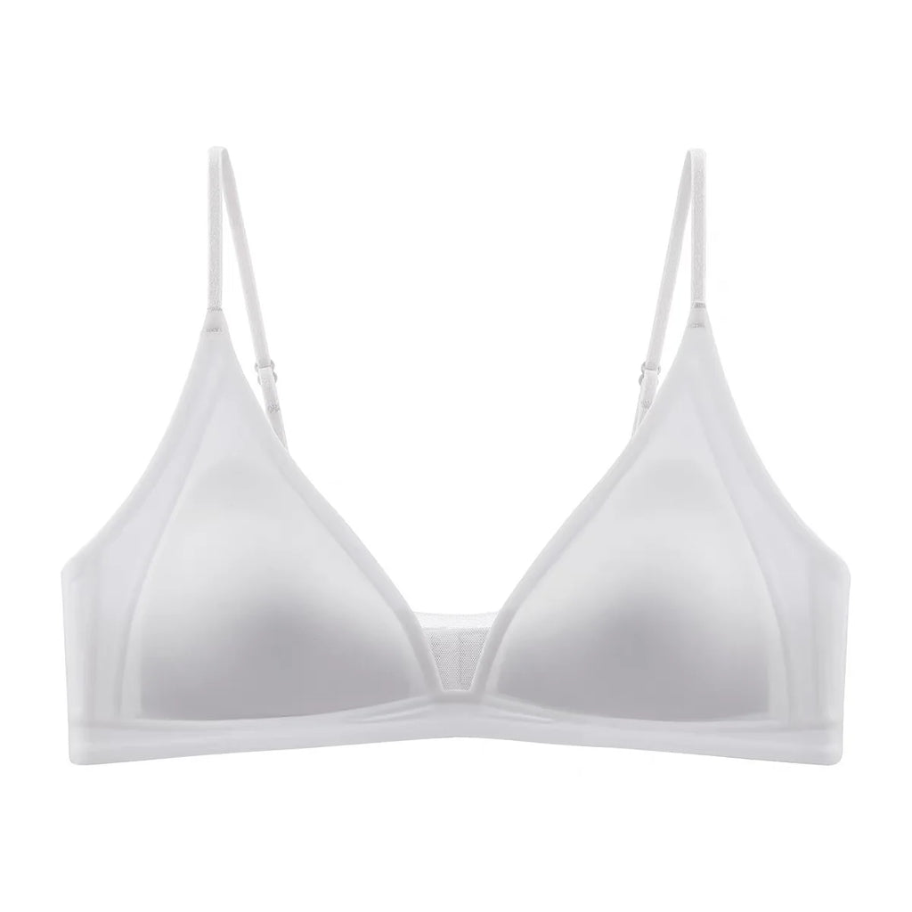 French Glossy Satin Seamless Underwear, Women's Deep V-neck, Thin Shoulder Strap, Thin Bra for Summer