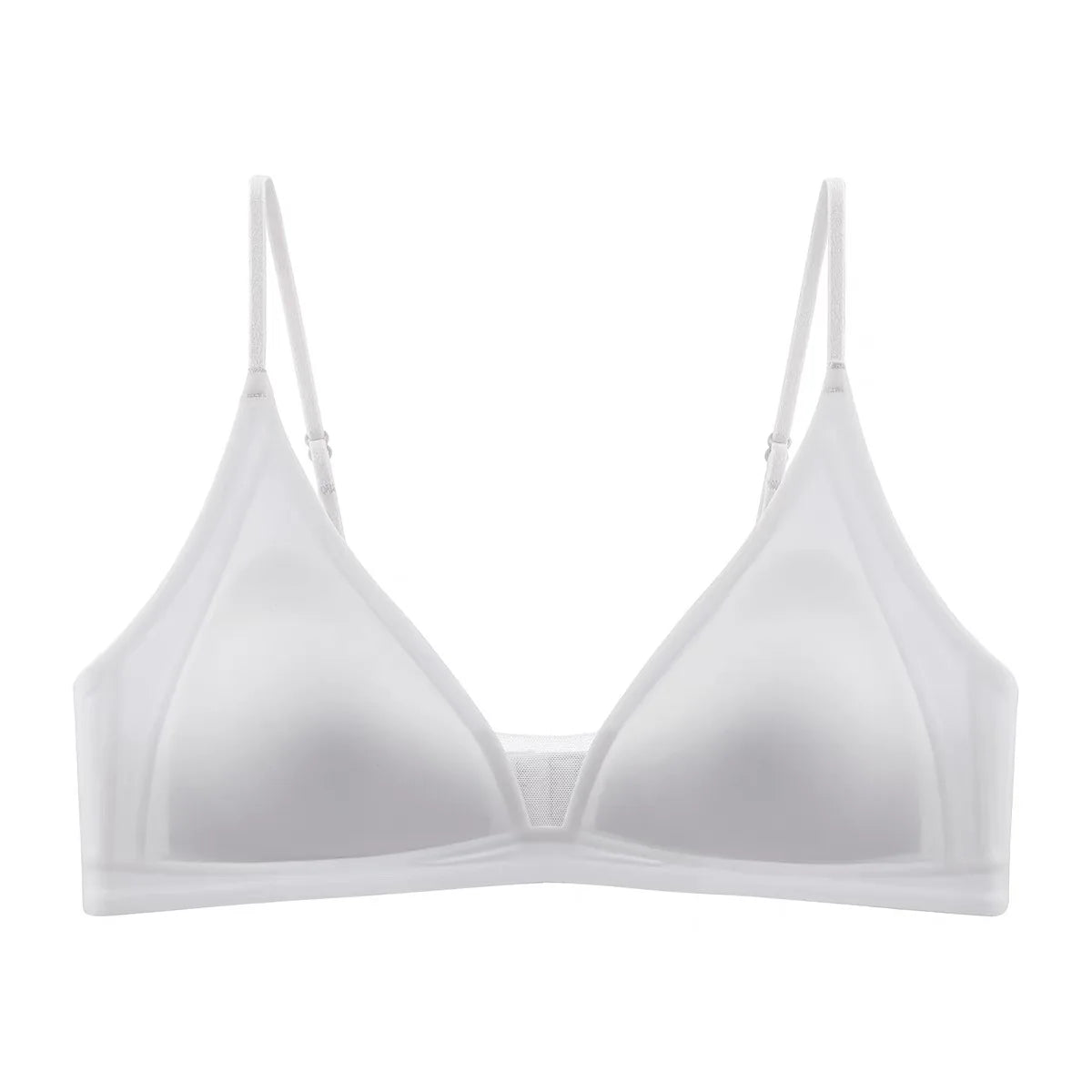 French Glossy Satin Seamless Underwear, Women's Deep V-neck, Thin Shoulder Strap, Thin Bra for Summer