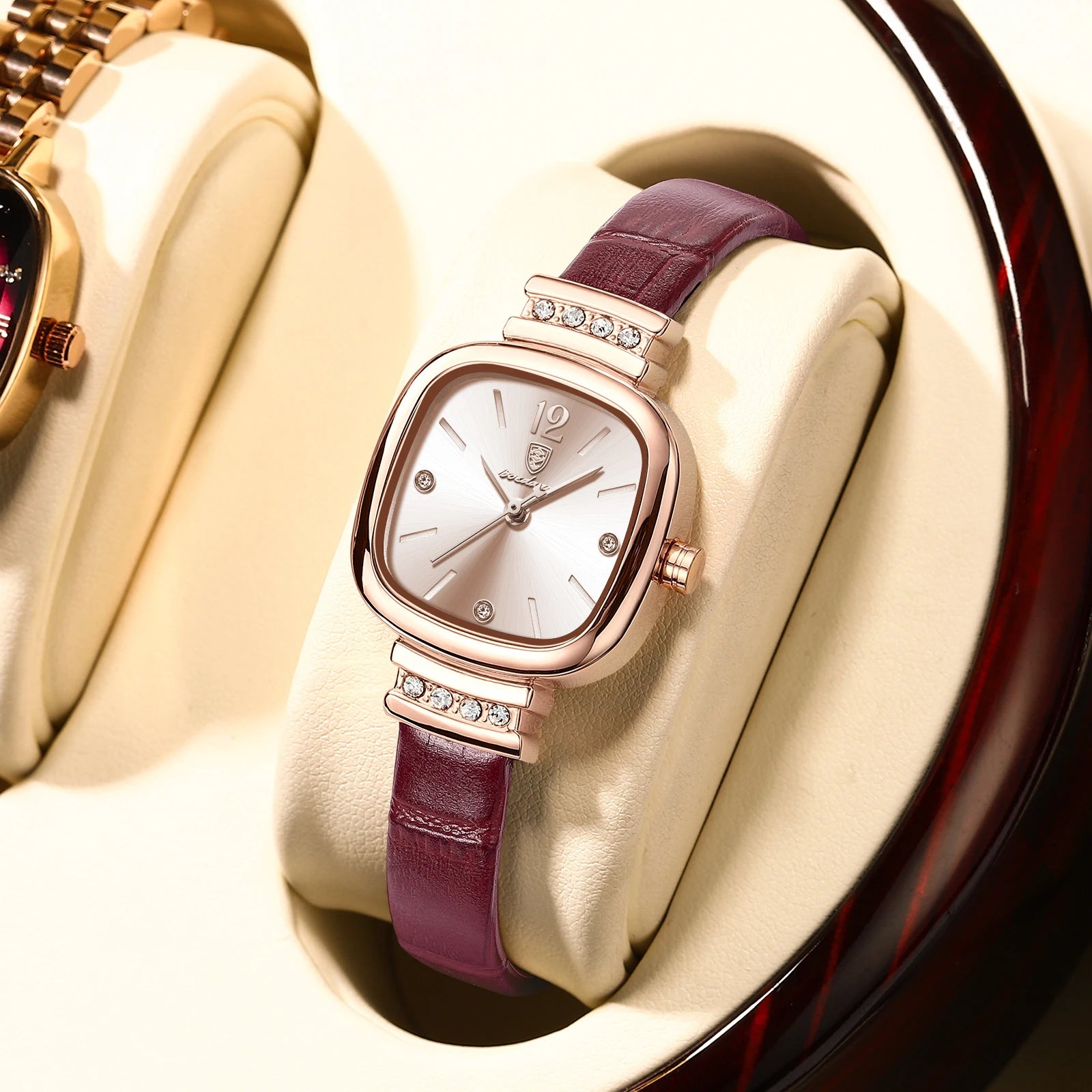 POEDAGAR Fashion Square Diamond Watches For Women High Quality Waterproof Leather Quartz Watch Luxury Elegant Ladies Wristwatch