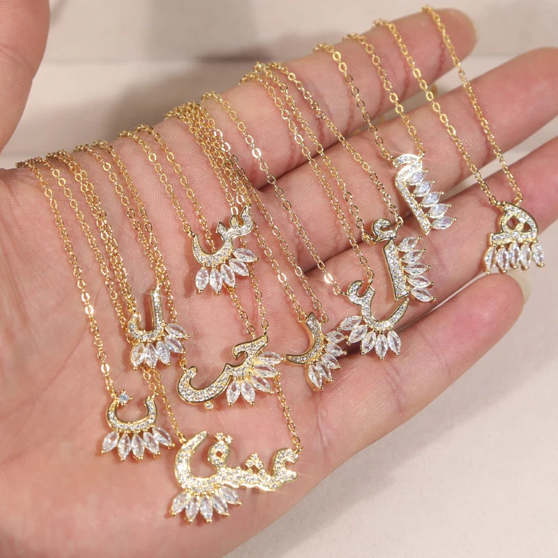2024 New Wholesale High Quality Fashion Women Jewelry Gold Plated Colorful Arabic Letter Pendant Necklace