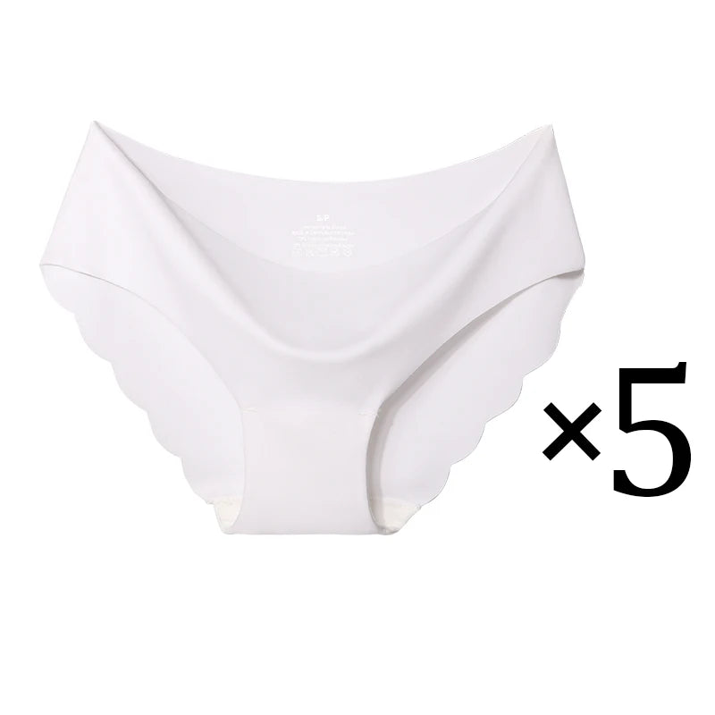 5PCS Women's Summer Ultra-Thin Ice Silk Underwear Seamless Comfort Large Size Briefs Solid Color Wave Underpants Female Lingere