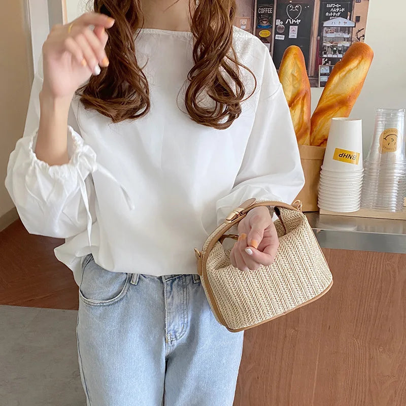Woven Crossbody Bags Fashion Summer Beach Straw Messenger Purses Small Top Hand Hobo Bag