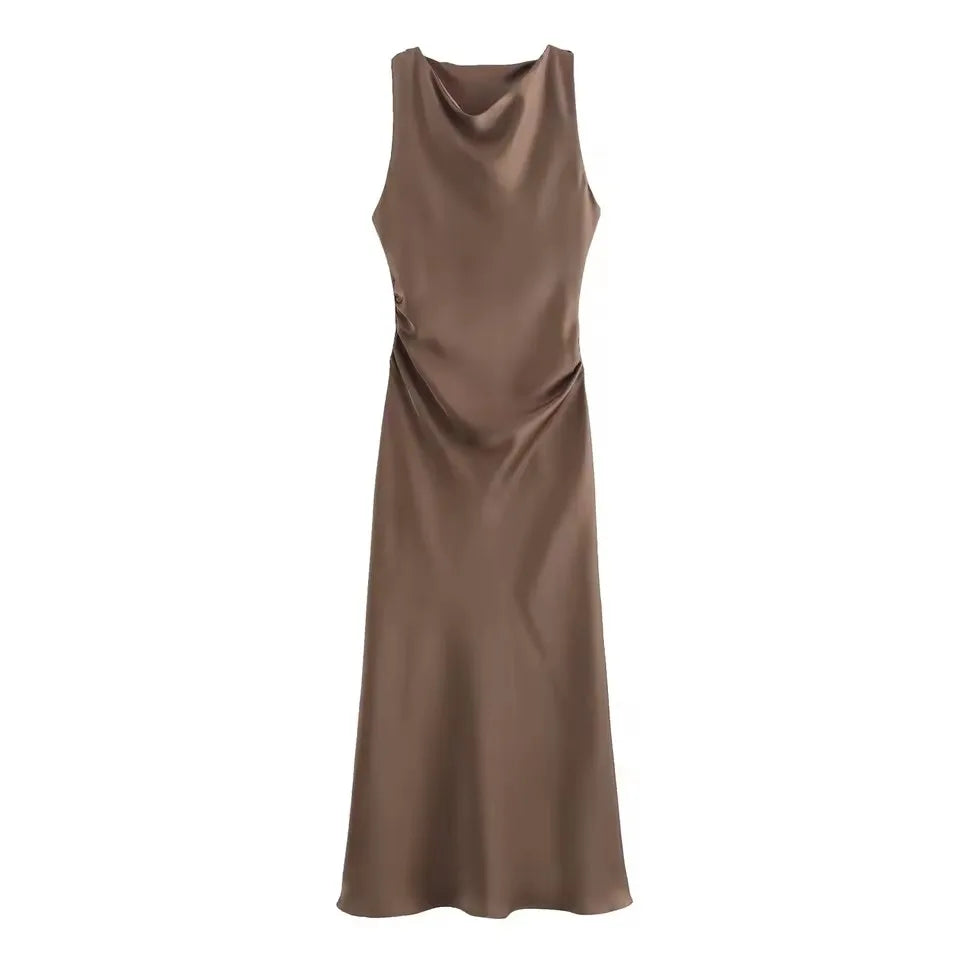 Satin Long Dresses for Women 2026 Summer Slip Midi Dress Woman Sexy Evening Party Dress Sleeveless Female Elegant Dresses