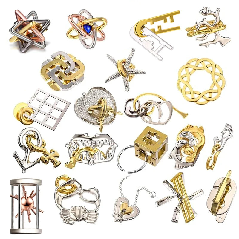 Magic Difficult Metal Brain Teaser Puzzles  For Adults Kids Fun Challenge IQ Logic Test Disentanglement Educational Toys