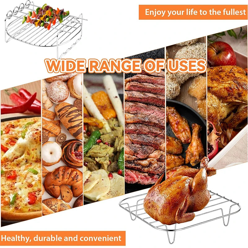 8 Inch Air Fryer Accessories Square Airfryer Grill Skewer Rack Holder Oven Cake Baking Pan For 5.5L COSORI Ninja Philips Basket