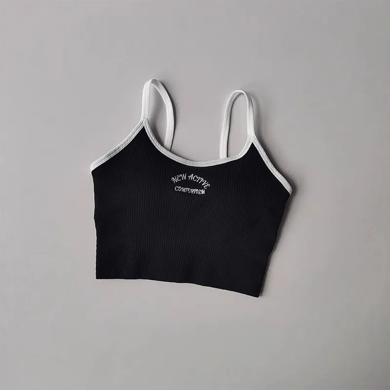 Women Breathable Sports Bra Fitness Tops Gym Crop Top Brassiere Push Up Camisole Sport Bras Gym Workout Top Letter Yoga Bra
