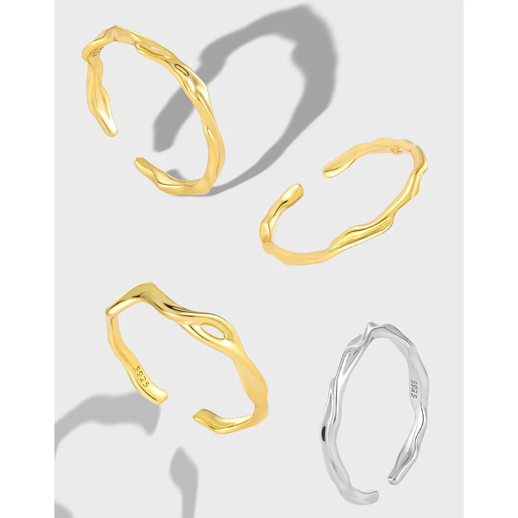 F.I.N.S Stackable Irregular S925 Sterling Silver Thin Circle Open Rings Adjustable Simple Index Mid Finger Punk Fine Jewelry