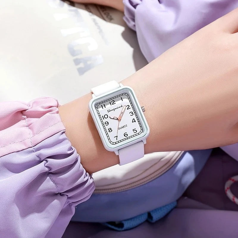 Fashion Rectangle Dial Ladies Quartz Watch Silicone Strap Womens Wristwatch Reloj Mujer Girls Clock Gift