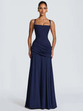 New Spaghetti Strap Sexy Prom Gowns Women's Sexy Backless Maxi Dress for Party Club Elegant Bodycon Ruched Long Dress Female 5