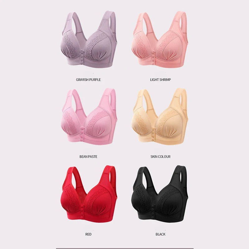 Gather Breathable Comfortable Breast-free Underwire Middle-aged Mom Bra With Large Size Front Buttons Nursing Underwear