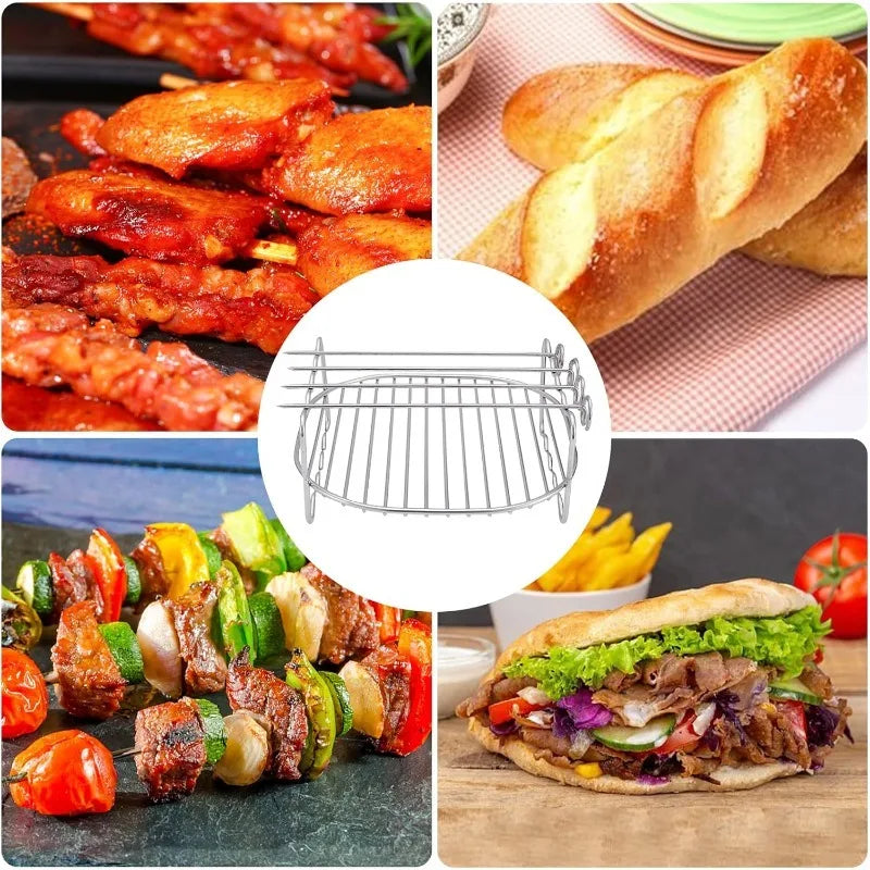 5pcs Air Fryer Rack Set Stainless Steel Double Layer Rack with 4 Skewers Air Fryer Accessories for Ninja Power Airfryer Philips