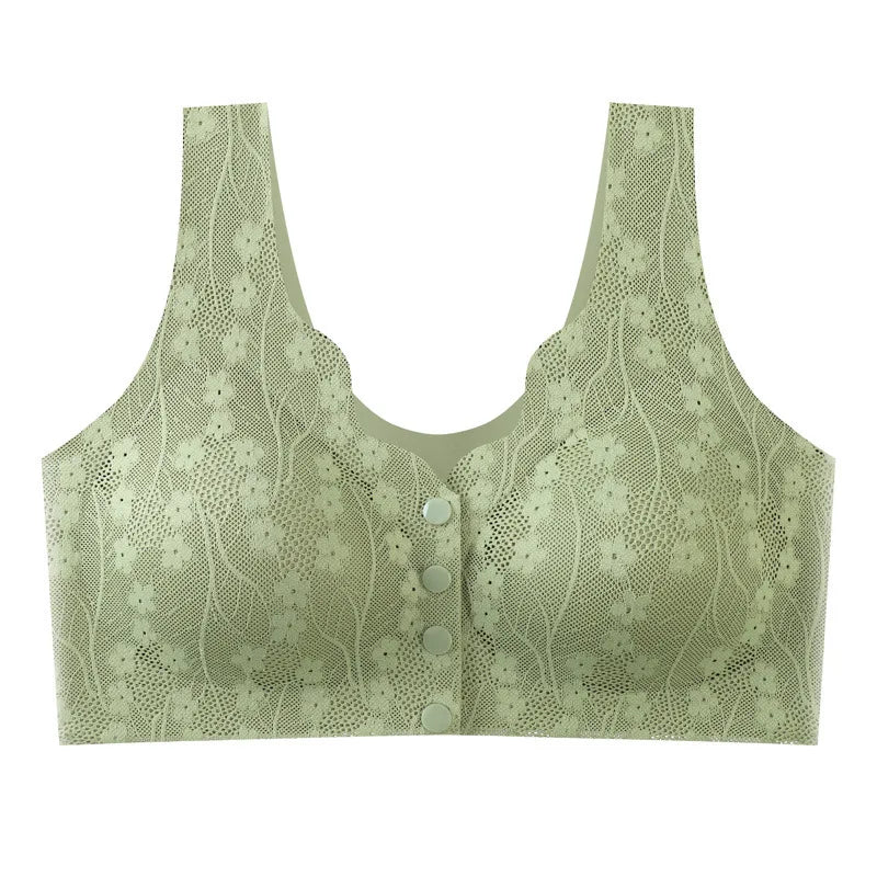Gather Breathable Comfortable Breast-free Underwire Middle-aged Mom Bra With Large Size Front Buttons Nursing Underwear