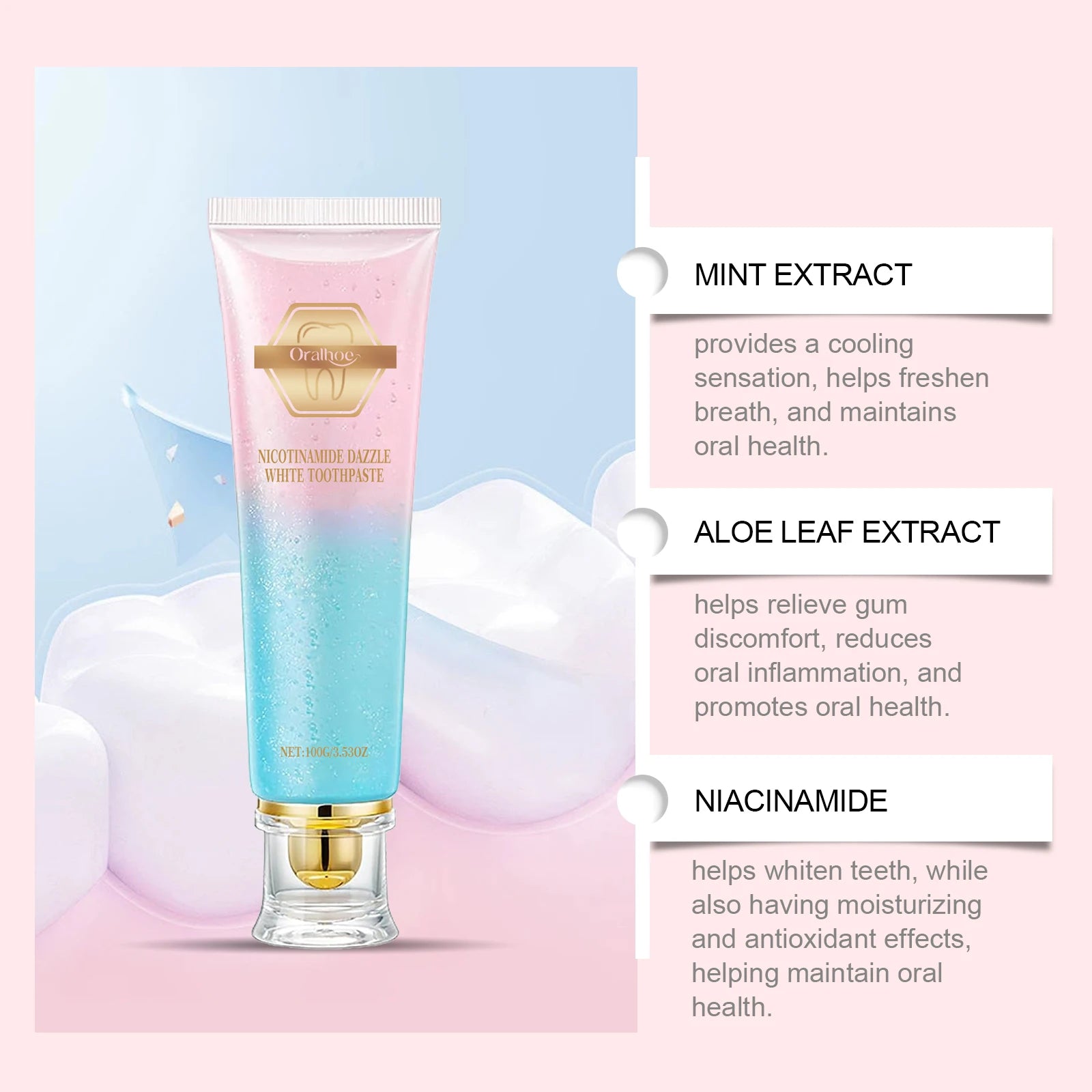 Niacinamide Whitening Toothpaste Dental Stains Removing Prevent Bad Breath Oral Cleaning Refreshing Reduces Plaque Toothpaste