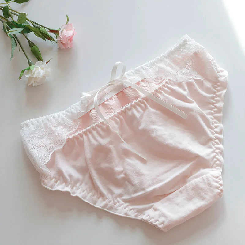 Women Cute Lovely Sweety Princess Style Bow Cotton Panties Flesh Soft Keep Warm Autumn Winter Underwear Candy Color Breifs