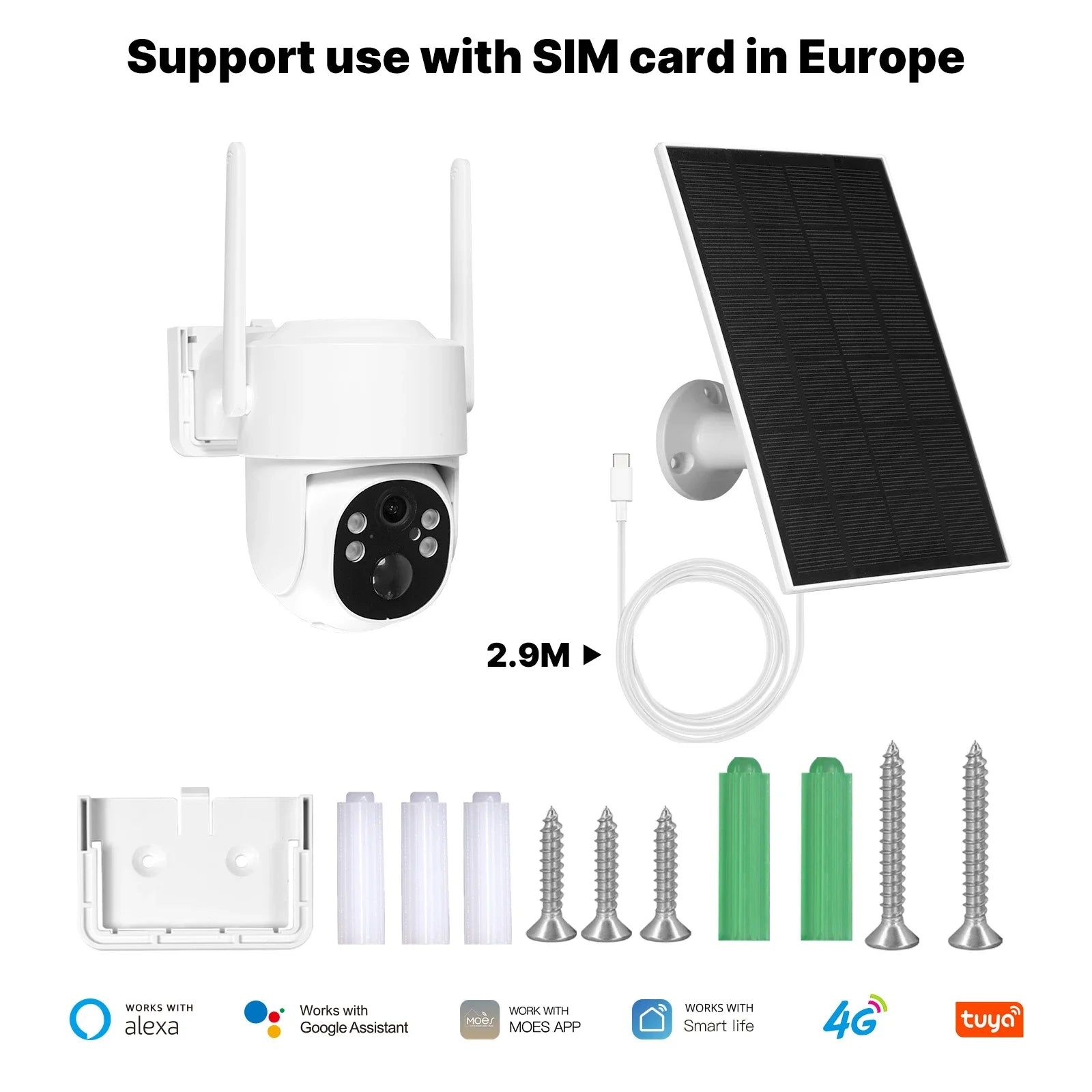 MOES Tuya 4G/WIFI 4MP Surveillance Smart Security Camera Solar Charging IP65 Waterproof Human Tracking Full Color Night Vision