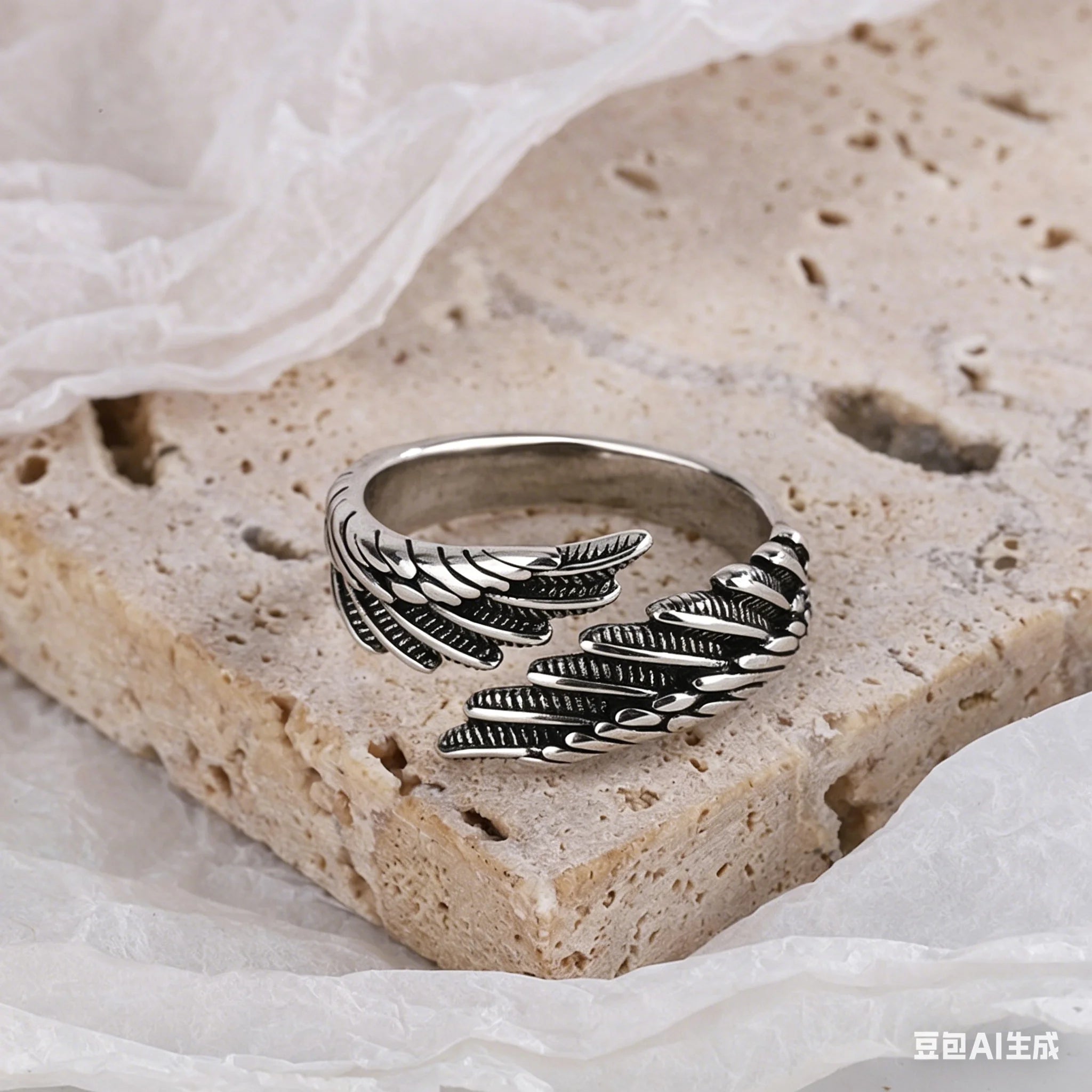 Angel Demon Wings Creative Ring Sterling Retro Adjustable for Men Women Silver-colored jewelry suitable for daily wear
