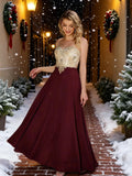 A-line Sweetheart Lace Christmas Party Dress Elegant Backless Long  Chiffon Beaded Evening Dresses Formal Prom Wedding Party Gow