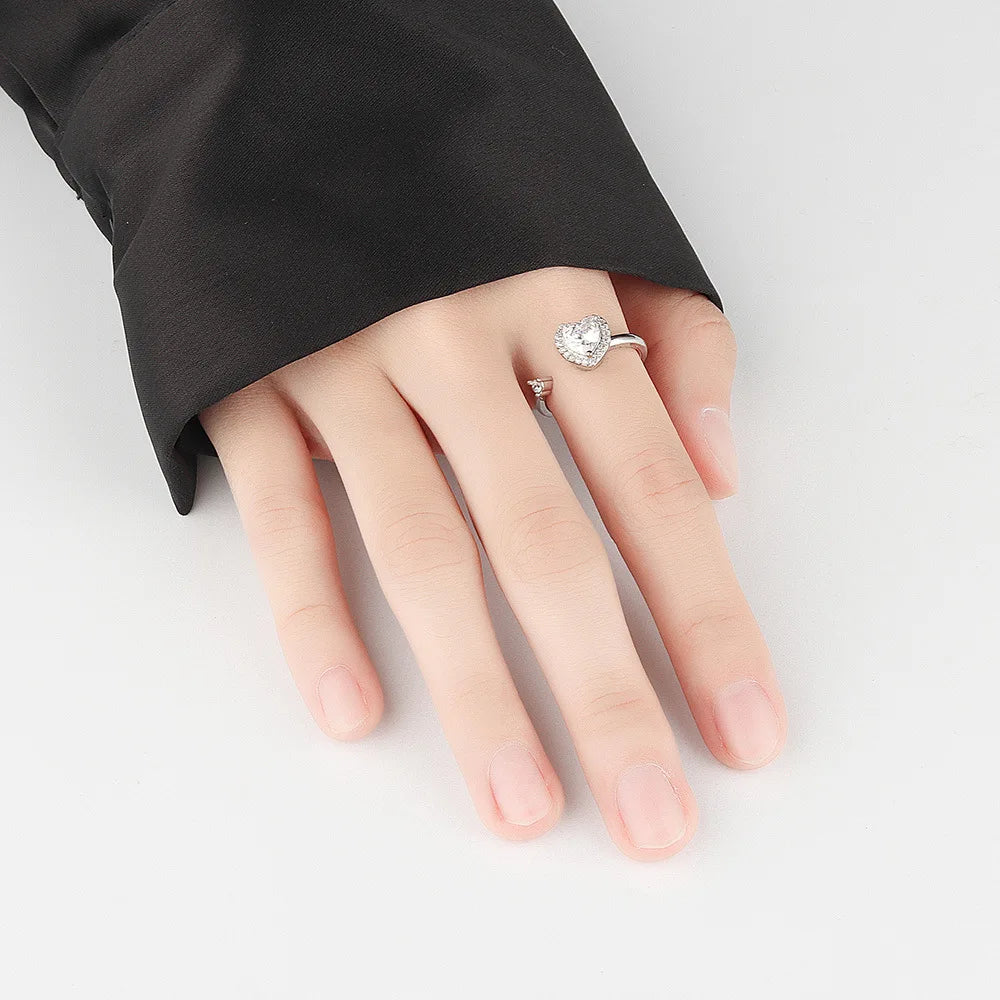 SMJEL Flower Shiny Rhinestone Rotatable Fidget Spinner Ring for Women Anti Anxiety Butterfly Animal Design Anti Stress Accessory