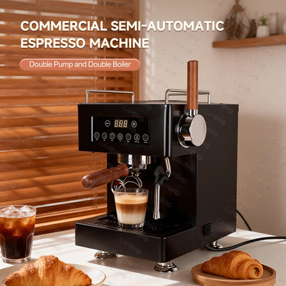 CAFOVO E147 9Bar Semi-automatic Espresso Machine PID+NTC Double ULKA Pump Double Boiler Coffee Machine with OPV for Home Cafe