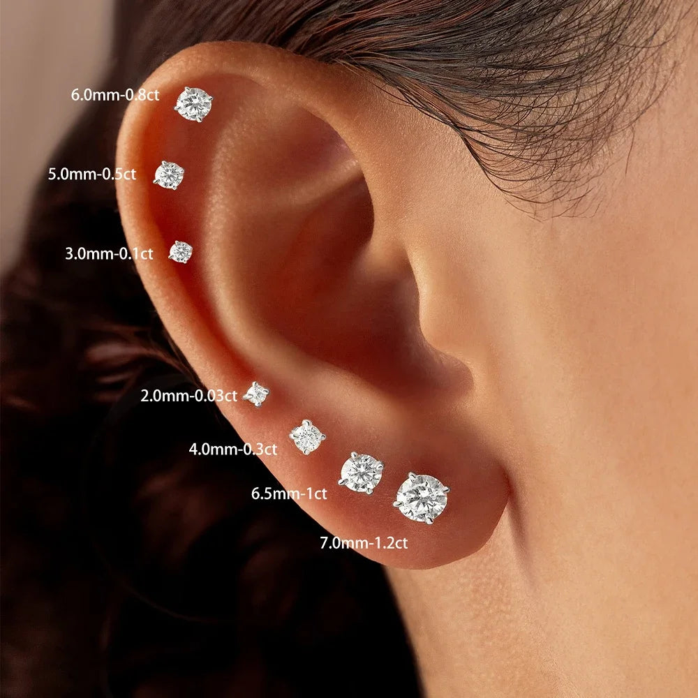 Aide 0.03-1.2CT Moissanite Earrings 925 Sterling Silver Round Cut Stud Earrings Piercing Earrings for Men Women Certificate
