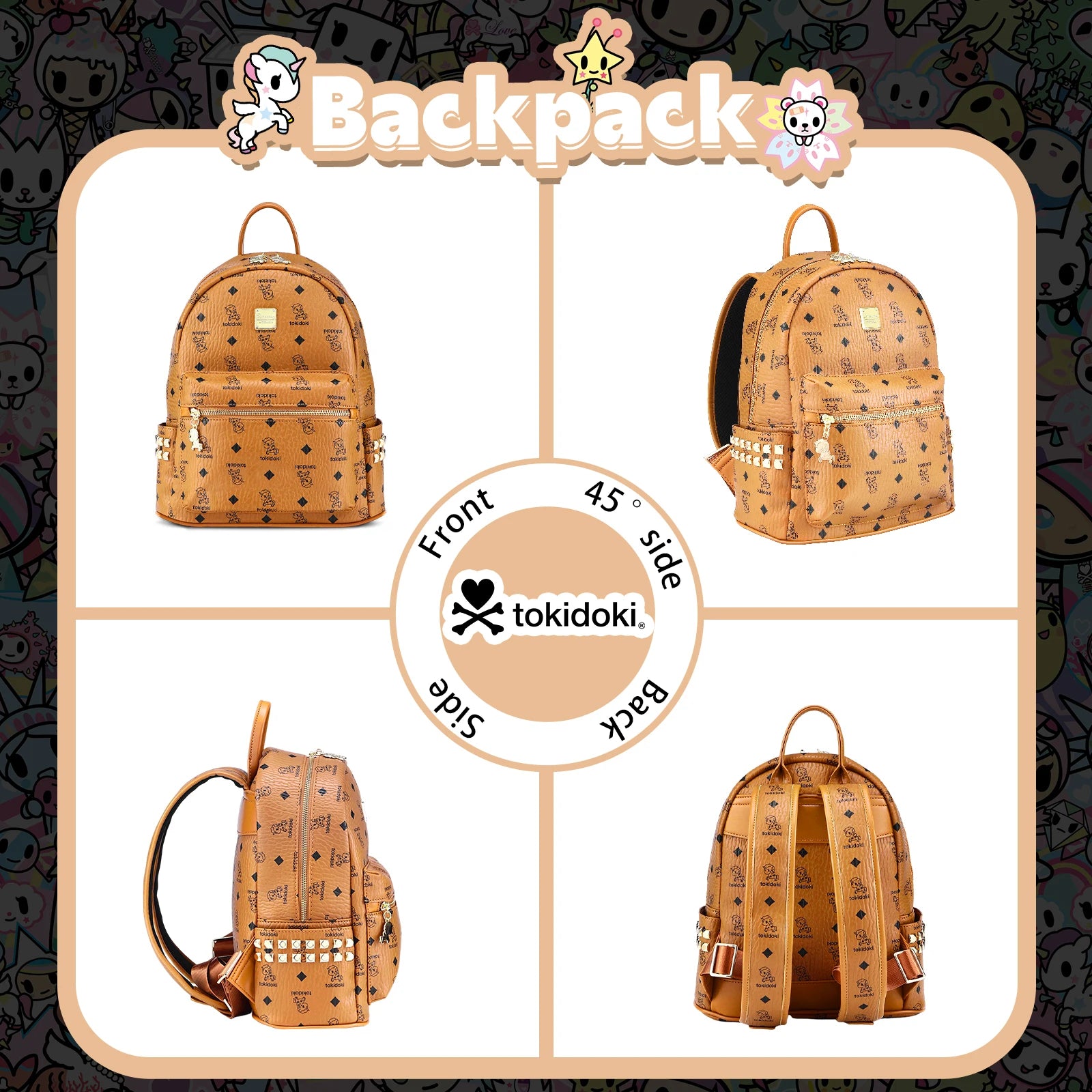Tokidoki PU Leather School Bag PU Leather Backpack Bag for Ladies Casual Daypack for Work Travel Duffle Bag
