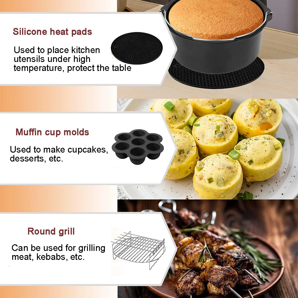 Air Fryer Silicone Mold Set Inculde 23cm Silicone Basket,Cake Mold,Air Fryer Paper for Philips,Cosori,Cecotec,Innsky 5.5-6.4L