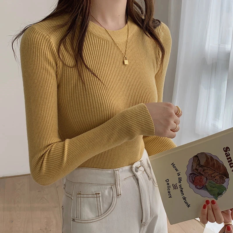 Autumn Winter 2026 Chic Casual Basic Women Sweater O-neck Solid Knit Slim Pullovers Female Long Sleeve Warm Versatile Sweater