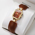 Elegant Rectangle Dial Women Quartz Watch Fashion Rhinestone Leather Strap Ladies Wristwatches Reloj Mujer Clock (Without Box)