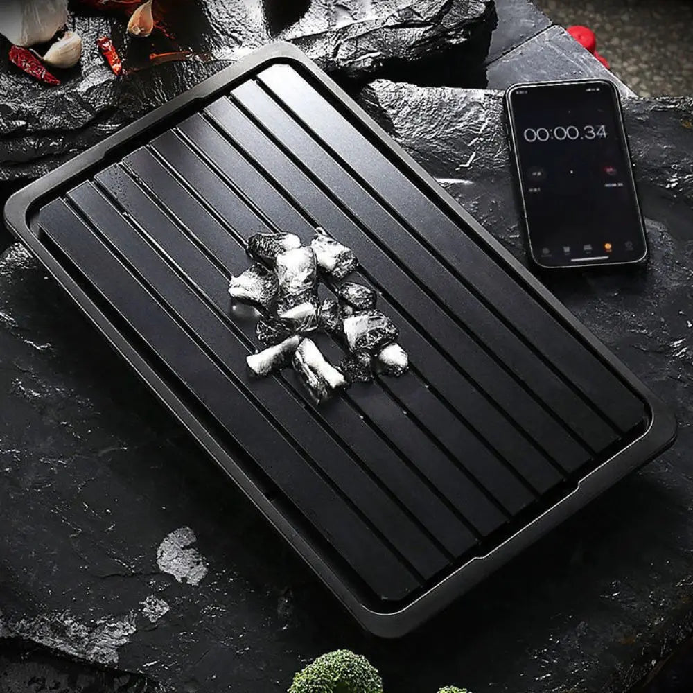 Household Aluminum Fast Defrosting Tray Rectangular With Water Storage Box Thawing Plate Black Meat Thaw Frozen Board Beef