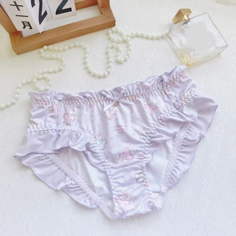 Milk Silk Cute Lovely Sweety Cartoon Women Panties Princess Style Lolita Ruffle Breathable Low Waist Underwear High Elasticity