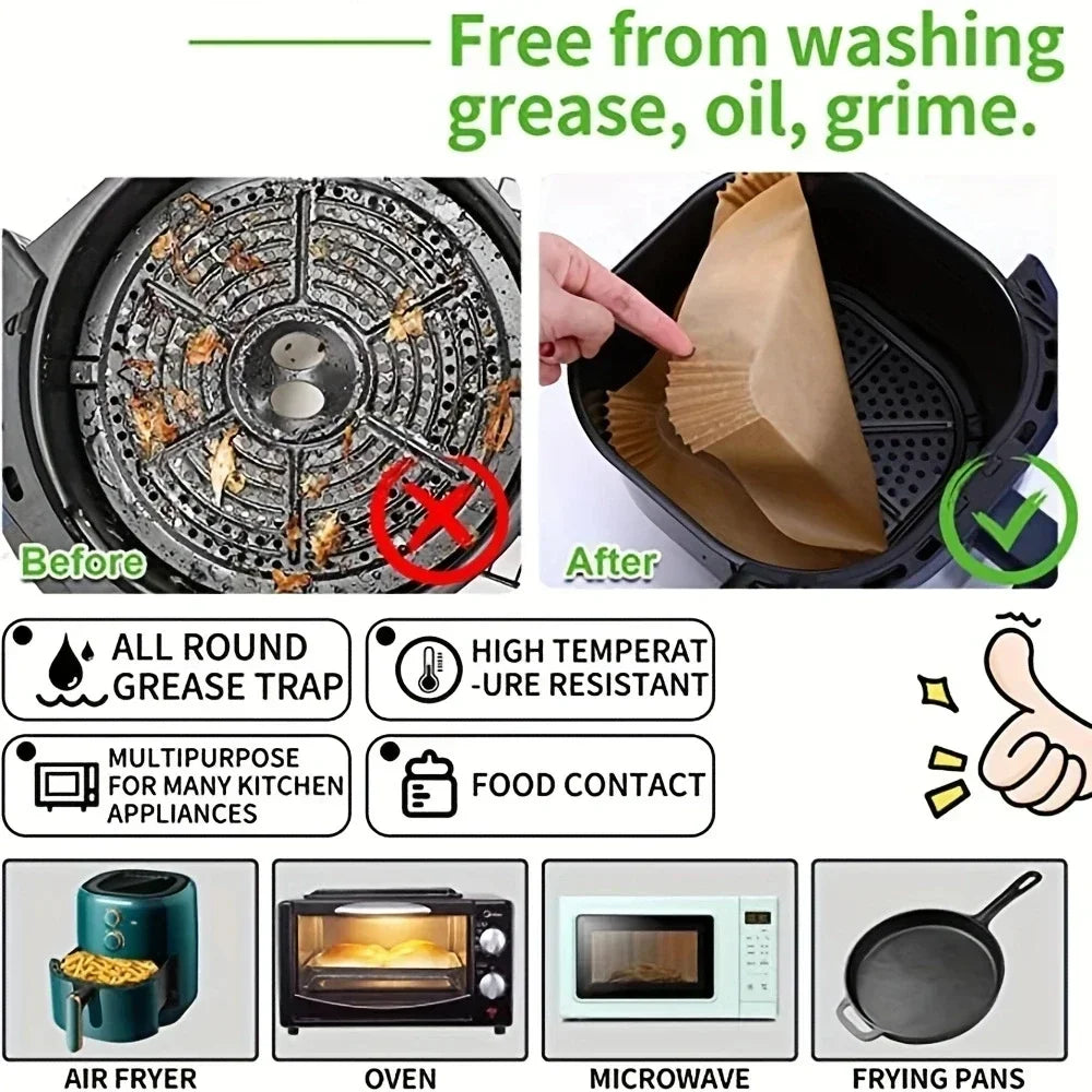 50pcs/Set Air Fryer Disposable Paper Parchment Wood Pulp Steamer Cheesecake Air Fryer Accessories Baking Paper For Air Fryer
