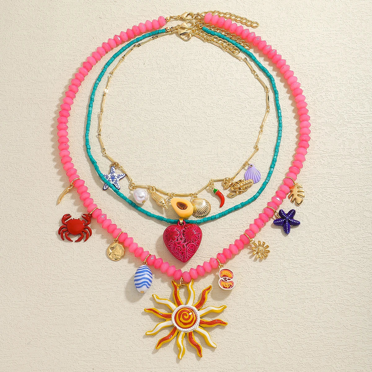 ZAA 2 Pack Of Cord Necklaces With Charms Candy Color Rope Chain Ceramics Flower Jewelry Cute And Fun Summer Holiday Wearing Gift