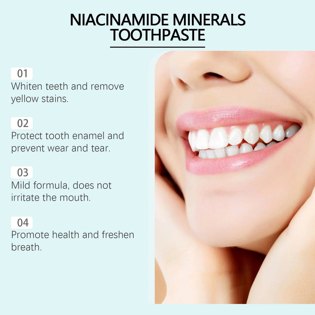 Niacinamide Bleaching Toothpaste Reduce Plaque Stains Improve Bad Breath Remove Yellow Stains Dental Cleansing Oral Hygiene Care