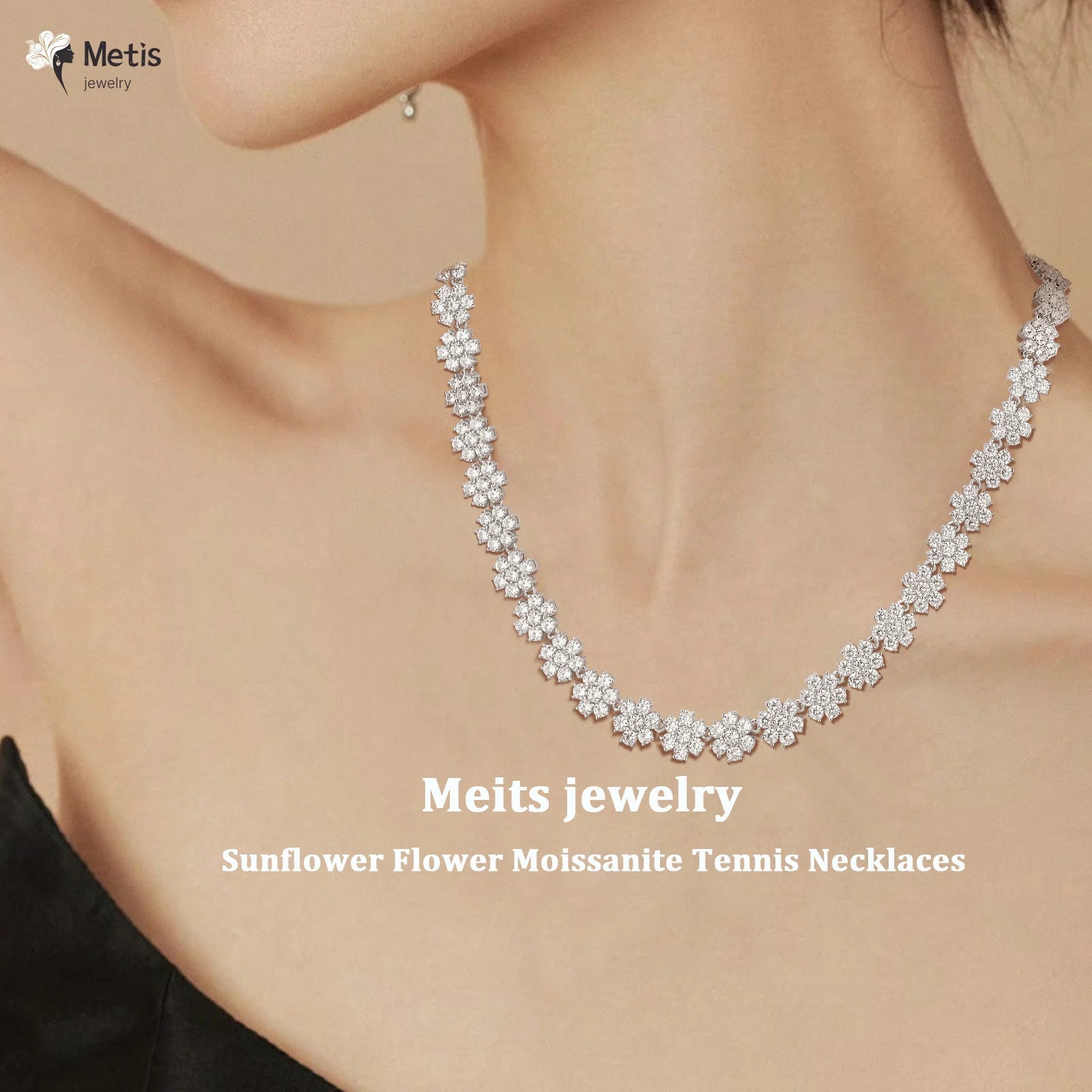 Luxury Wedding 3mm Flower Full Moissanite Pendant Necklace For Women 925 Sterling Silver New Diamond Chain Fine Jewelry Gifts