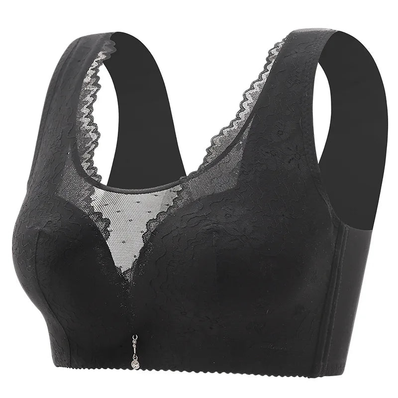 Gather Breathable Comfortable Breast-free Underwire Middle-aged Mom Bra With Large Size Front Buttons Nursing Underwear