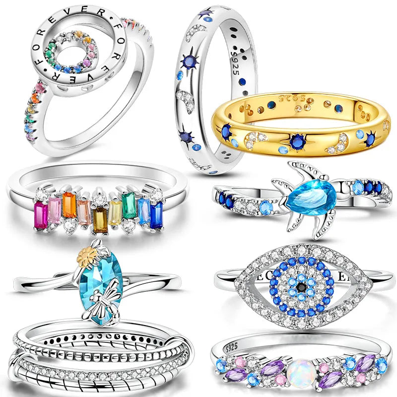 Original Design 925 Sterling Silver Blue Zircon  For Ring Fit Women Wedding Wedding Wedding Engagement Silver Gift