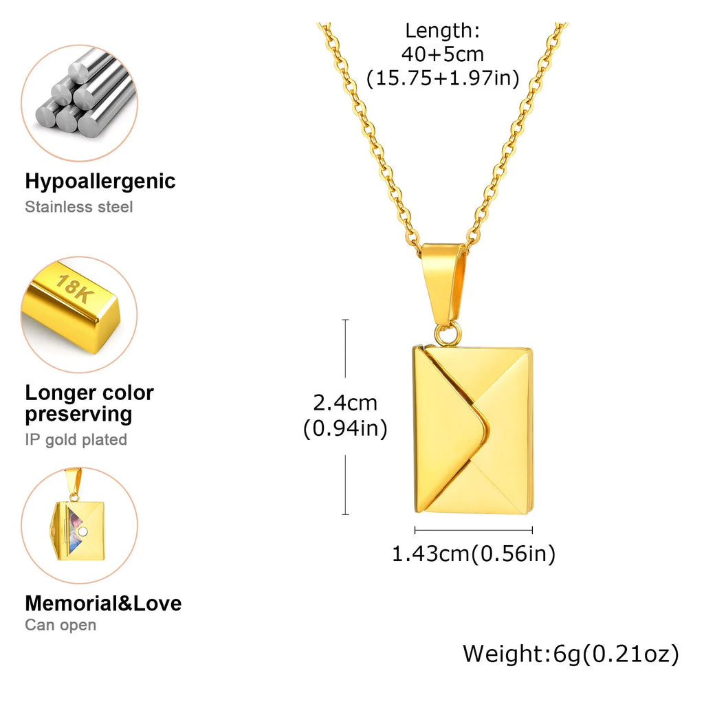 Personalized Photo Locket Necklace Envelope Love Letter Shape Pendant for Women, Customized Picture Pendant Gifts