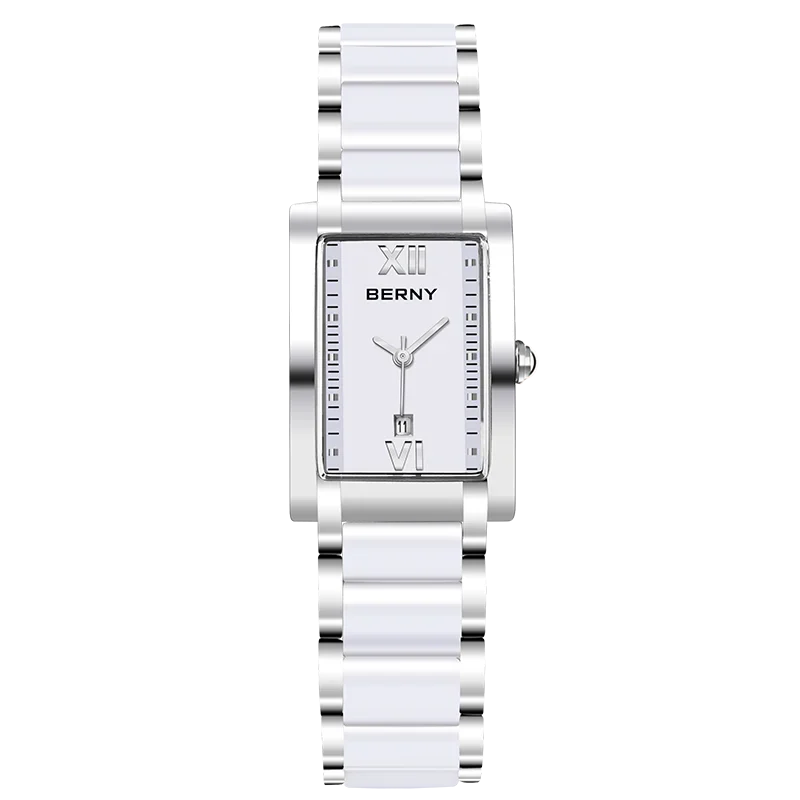 BERNY Women Watch Classic Rectangle Ceramics Calendar Luxury Ladies Quartz Watches Elegant Casual Waterproof Women's Wristwatch