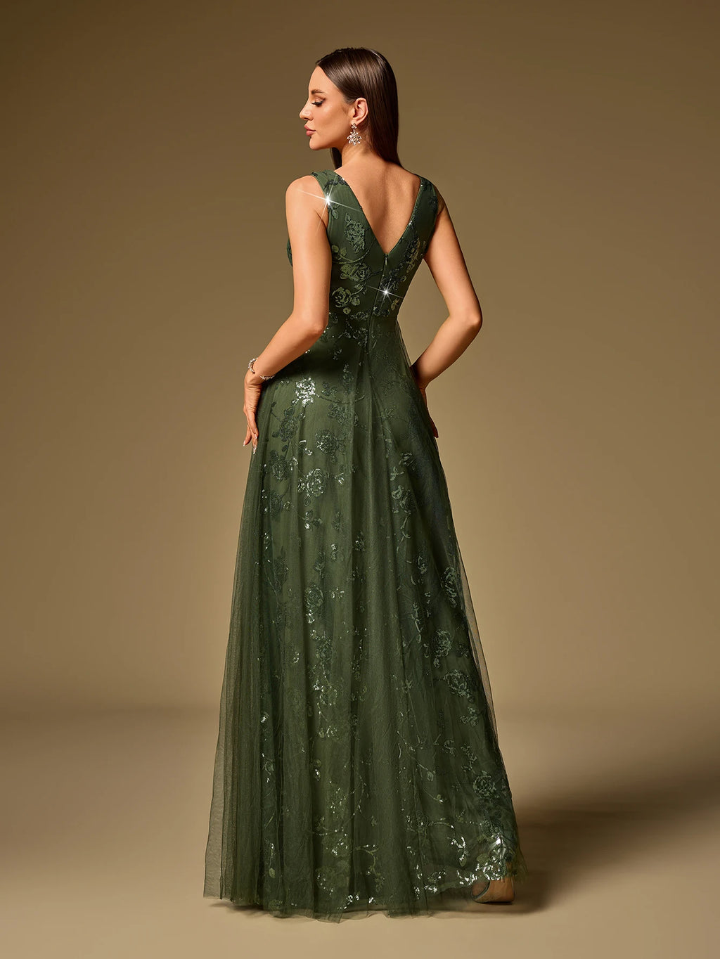 New Formal Evening Gown V-Neck Sleeveless Sequin Embroidery Long Party Dress Wedding Bridesmaid Dress