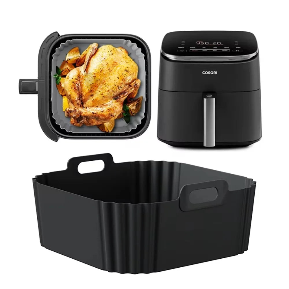 Silicone Air Fryer Baking Tray Square 5.5-6.2L Reusable Air Fryer Basket Silicone Air Fryer Liners Air Fryer Mold Tray
