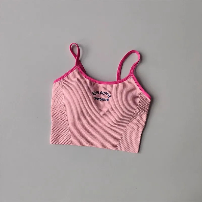 Women Breathable Sports Bra Fitness Tops Gym Crop Top Brassiere Push Up Camisole Sport Bras Gym Workout Top Letter Yoga Bra
